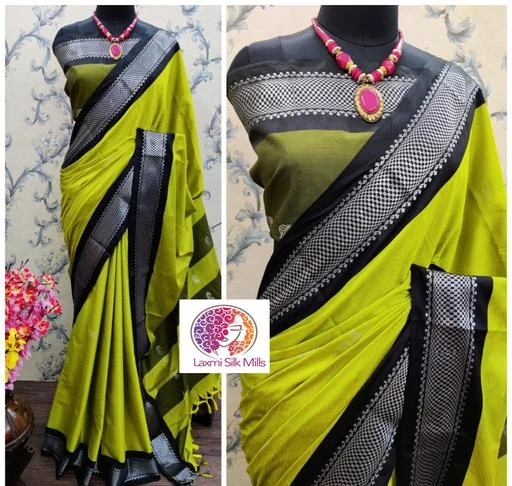 Fcity In Laxmi Silk Mills Lemon And Black Paithani Cotton Silk Saree Myra