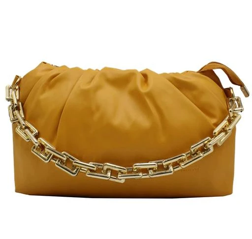 Synthetic Leather Classic Elegant Shoulder Gold Chain Strap