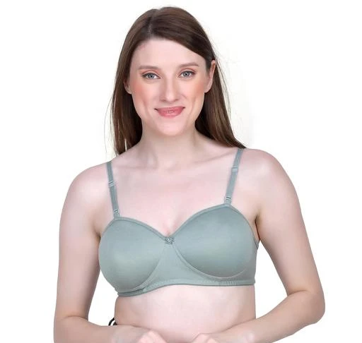 Stylish Green Cotton Solid Non Padded Wirefree Full Cup Bras For