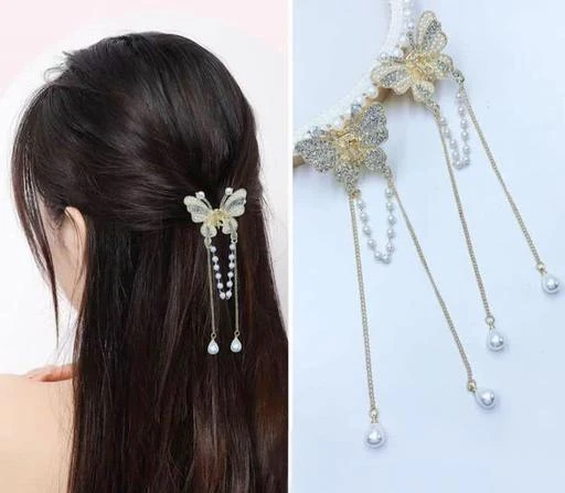 Elegant Metal Pearl Hair Clip Women Hair Accessories Butterfly Hair Claw  Clip