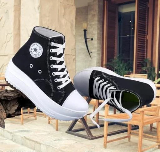 fcity.in Branded Black Denim High Top Canvas Shoe For Everyday Wear For