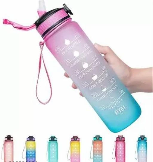 1 L Water Bottle with Motivational Time Marker & Straw, BPA Free