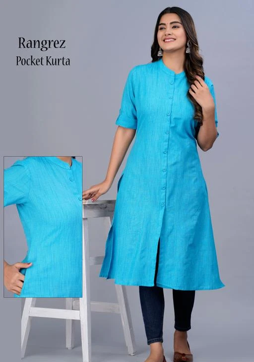 Fcity In Womens Khadi Cotton Aline Pocket Kurtis Alisha Voguish Kurtis