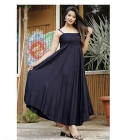  Stylish Solid Rayon Fabric Aline Bobbin Elastic Maxi Dress Gown