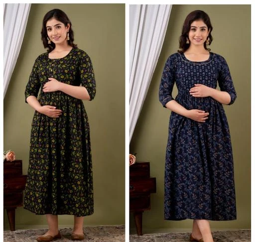 Women's Pure Cotton Printed Maternity Gown/Maternity wear/Feeding Nighty  A-line Maternity Feeding Dress Maternity Kurti Gown for Women