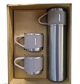 Stainless Steel Vacuum Flask Set With 3 Steel Cups Combo For Coffee Hot  Drink And Cold