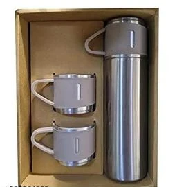 Steel Vacuum Flask Set With 3 Steel Cups Combo