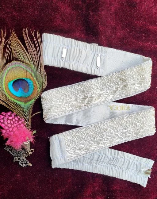 Vama Fashions White Belt For Saree Cloth Kamarband Aari Work Belt