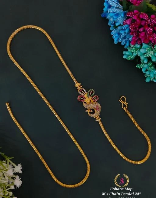 One Gram Gold New Designer Mop Chain Gold Necklace For Women/Girls 24 Inch Long  Chain