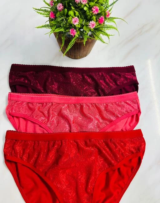 Women Fancy Stylish Premium Net Panty Set Red Maroon