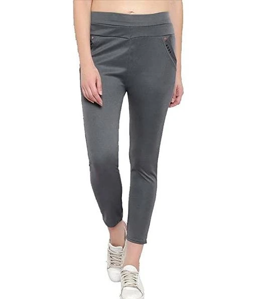 Women Grey Solid Ankle Length Skinny Fit Jeggings, Ankle Length