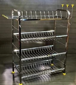 Pla Utensil Kitchen Rack Steel Stainless Steel 4 Shelf Wall Mount Kitchen Utensils  Rack, Dish Rack with Plate & Cutlery Stand, Modular Kitchen Storage Rack