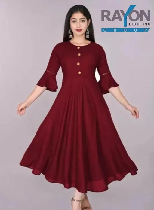 Fancify Trendy Graceful Ravishing Demanding Attractive Partywear Stylish  Solid Wine Rayon A-Line Elastic fit and