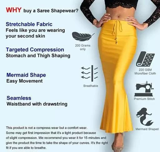 Polyester Spandex Yellow Saree Shapewear