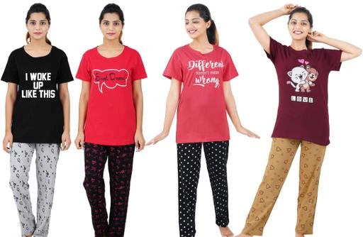 Checkout this latest Nightsuits
Product Name: *Aradhya Alluring Women Nightsuits*
Top Fabric: Cotton
Bottom Fabric: Cotton
Top Type: Tshirt
Bottom Type: Pyjamas
Sleeve Length: Short Sleeves
Pattern: Printed
Net Quantity (N): 4
Sizes:
S, M, L (Top Bust Size: 34 in, Top Length Size: 26 in, Bottom Waist Size: 26 in, Bottom Length Size: 41 in) 
XL, XXL, XXXL, 4XL
Available Sizes are M,L,XL,XXL,3XL. Please refer the Size Chart Image for the perfect fit.
Country of Origin: India
Easy Returns Available In Case Of Any Issue


SKU: 65552PF-4NST WBlk SDRed DTRd LMrn/L
Supplier Name: PURE FASHION

Code: 1491-24441664-9422

Catalog Name: Aradhya Alluring Women Nightsuits
CatalogID_5381695
M04-C10-SC1045