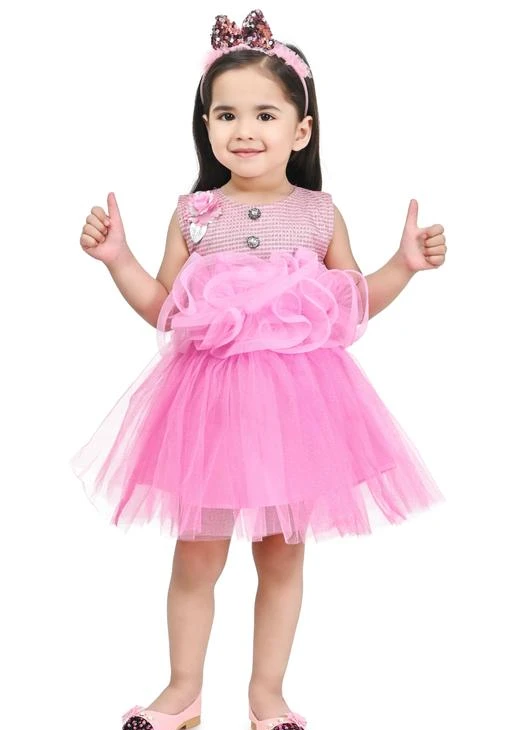 Stylish Comfortable Beautiful Pari Dress,Princess Dress For Girls,Girls Net  Frock dress,Frocks & Dresses ( Pink Color )