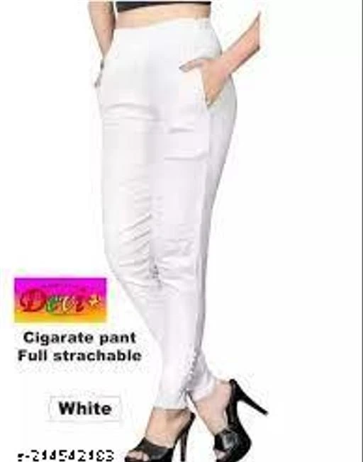 White Adya Lycra Straight Chikankari Cigarette Pant