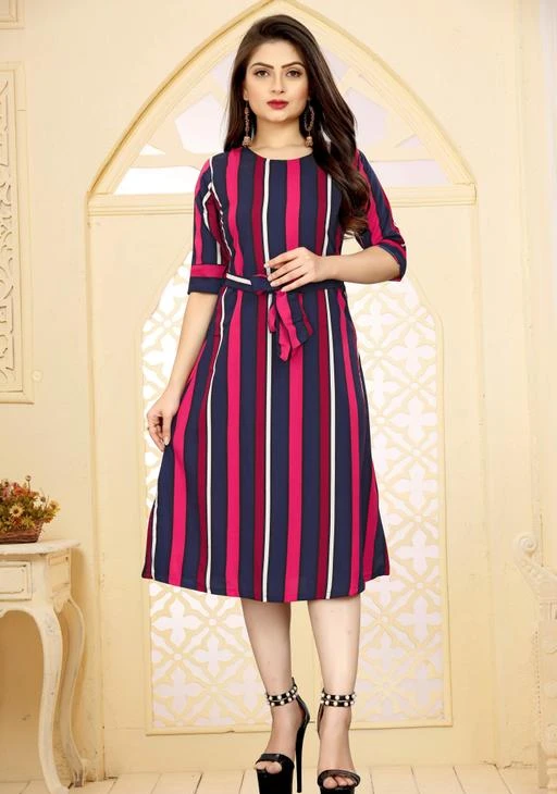 Checkout this latest Dresses
Product Name: *Classy Ravishing Women Dresses*
Fabric: Crepe
Sleeve Length: Three-Quarter Sleeves
Pattern: Striped
Net Quantity (N): 1
Sizes:
S (Bust Size: 36 in, Length Size: 37 in) 
M (Bust Size: 38 in, Length Size: 37 in) 
L (Bust Size: 40 in, Length Size: 37 in) 
XL (Bust Size: 42 in, Length Size: 37 in) 
XXL (Bust Size: 42 in, Length Size: 37 in) 
Western dress for women stylist party wear knee length floral printed low price designer westurn fancy stylist casual 3/4th sleeve (three quarter sleeve) trendy daily wear one piece dresses light weight dress branded ladies dress we have also manufacture midi mini bodycon cocktail dress this new style dress for girls. This western dress made of crepe fabric .
Country of Origin: India
Easy Returns Available In Case Of Any Issue


SKU: F-138
Supplier Name: STYLIST DRESSES

Code: 152-24636781-997

Catalog Name: Classy Elegant Women Dresses
CatalogID_5431113
M04-C07-SC1025