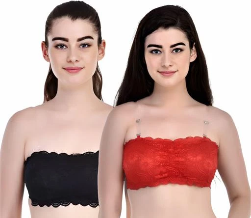 Women's Bra , Lace Tube Strapless & Free Transparent Detachable Strap,  Lightly Padded Bra, Padded Bra (Size