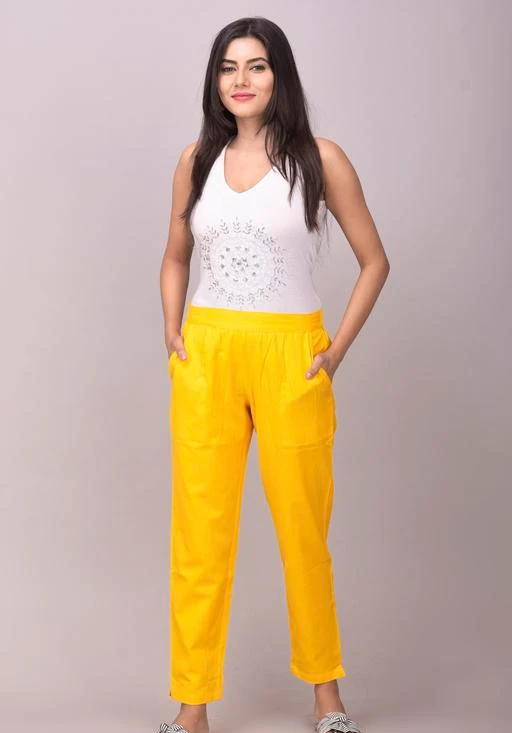 Buy Women Ankle Length Pants Yellow Solid Taffeta Silk for Best Price  Reviews Free Shipping