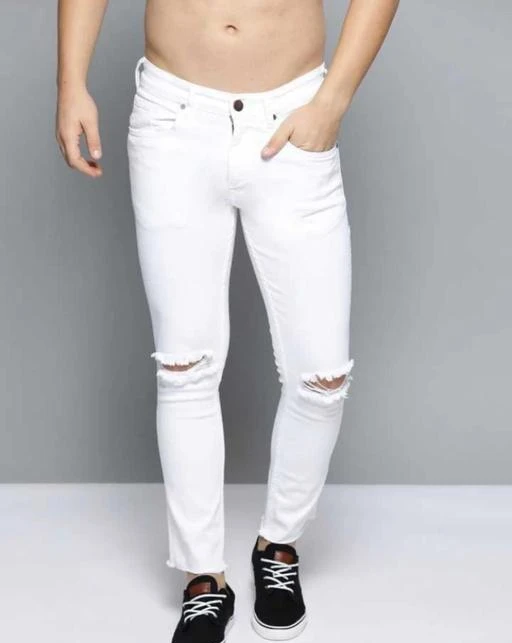 White knee hot sale cut jeans