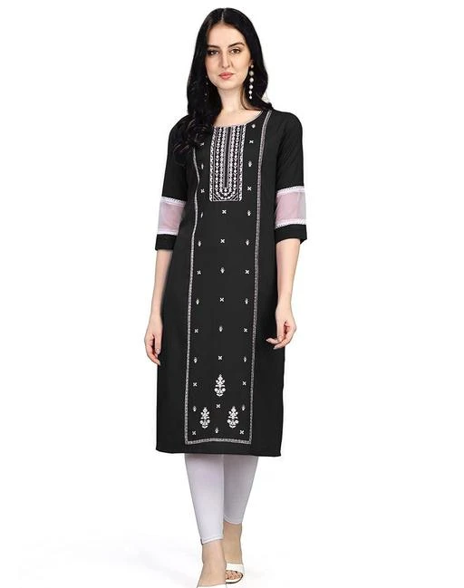 Fcity In Black Rayon Designer Latest Partywear Wedding Embroidered Kurti