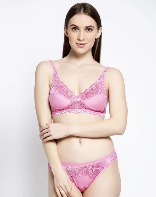 pink solid bras and panty set