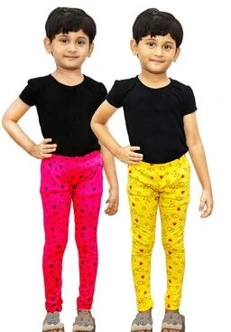 Girls Multicolor Cotton Leggings & Tights Pack Of 3