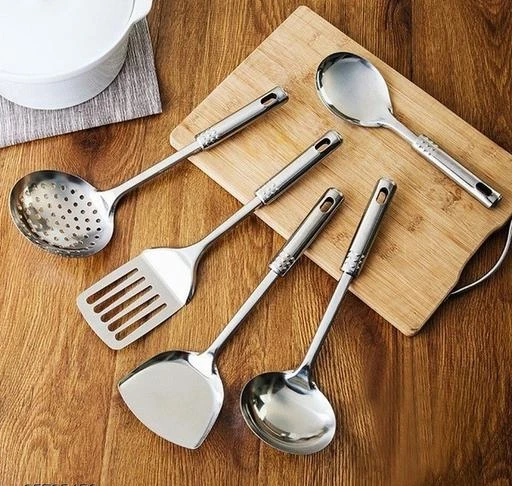 Checkout this latest Ladles
Product Name: *Essential Ladles & Spatula*
Stainless Steel Kitchen Tool Set for Cooking, Set of 5, Silver (Includes: 1 Ladle Spatula, 1 Skimmer,1 Turner, 1 Ladle, 1 Slotted Turner 24 cm Each)
Country of Origin: India
Easy Returns Available In Case Of Any Issue


SKU: combo 5 pcs SS Tool
Supplier Name: Ria Collection

Code: 773-25765450-999

Catalog Name: Wonderful Ladles & Spatula
CatalogID_5816519
M08-C23-SC1655