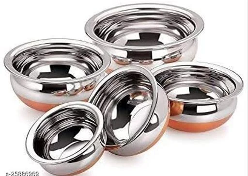 Checkout this latest Serving Casseroles & Tureens
Product Name: *Fancy Casseroles & Serveware*
Material: Stainless Steel
 Stainless Steel Copper Bottom Handi 5 Pcs - Set of 1
Country of Origin: India
Easy Returns Available In Case Of Any Issue


SKU: Handi 5 Pcs
Supplier Name: THE BEAUTY QUEEN#

Code: 665-25886969-999

Catalog Name: Designer Casseroles & Serveware
CatalogID_5851520
M08-C23-SC1602