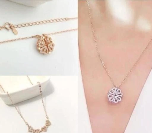 Simple Light Luxury Stainless Steel Jewellery Magnetic Two-Wear Clavicle  Chain Diamond Love Four-Leaf Clover