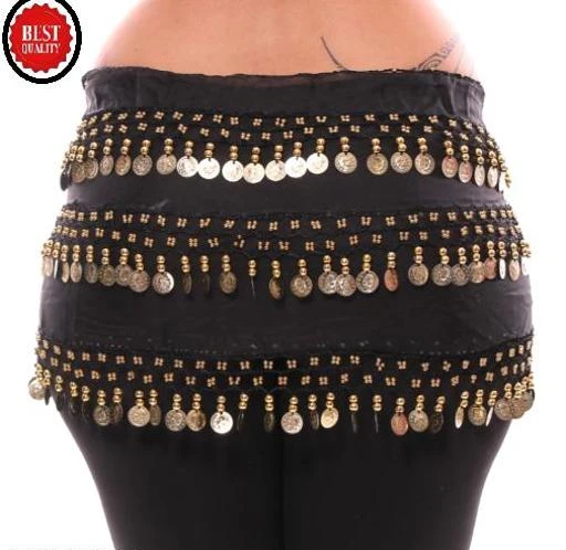 Chiffon Belly Dance Hip Scarf Waistband Belt Skirt with128 Ringy Golden  Coins 128 for women