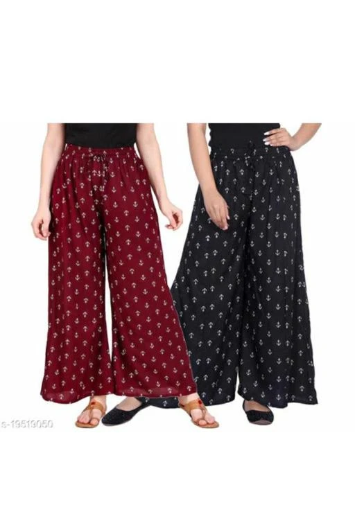 Checkout this latest Palazzos
Product Name: *Stylish Modern Women Palazzos*
Fabric: Rayon
Pattern: Printed
Net Quantity (N): 2
WOMEN PLAZZO
Sizes: 
32, 34, 36, 38, 40, Free Size (Waist Size: 32 in, Length Size: 40 in, Hip Size: 44 in) 
Country of Origin: India
Easy Returns Available In Case Of Any Issue


SKU: MAROON & BLACK PLZO
Supplier Name: BC Bharti

Code: 693-26438222-999

Catalog Name: Casual Feminine Women Palazzos
CatalogID_6036844
M04-C08-SC1039
.