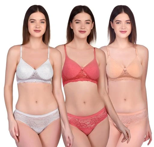 Buy Cotton 3 Bras, 3 Panty Set, Sexy Lingerie for Honeymoon