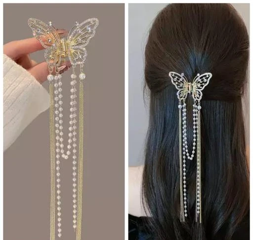  Shuma Long Pearl Tassel Rhinestone Butterfly Hair Claw Clip  Exclusive