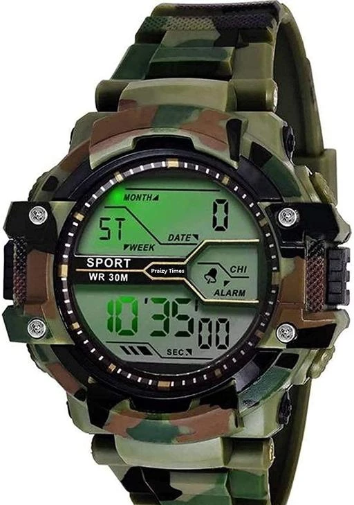 Checkout this latest Sports Watches
Product Name: *Unique Men Watches*
Strap Material: Silicon
Display Type: Digital
Size: Free Size (Dial Diameter Size: 22 mm) 
Multipack: 1
Special Combo for Men : Pack of 1 Green Army watch and 1LED Band (Black colour) Standard Display : Hour, Minute, Second, Month, Date, Week | 7 Different Light Options Available | Dial Colour: Black | Case Material: Rubber | Sports Digital Army Watch Army digital Sports military green color watch for Men's And boy's Alarm Function | Stopwatch Stag Timekeeping Function | Night Light | Back Light | Watch Style: Sports & Casual, LED, Military, Outdoor Fashion watch, 100% Authentic and genuine watch as shown on website Suitable for sports wear and other outdoor activities Warranty: 6 Months Warranty on Manufacturing Defect | A Perfect Gift for Kids, Friends, Families, Lovers etc. ? All Products of Praizy Times Brand are Quality Checked and Genuinely tested with QC Passed before Dispatch.
Country of Origin: India
Easy Returns Available In Case Of Any Issue


SKU: Green Army 
Supplier Name: AR ENTERPRISE

Code: 292-26564937-999

Catalog Name: Unique Men Watches
CatalogID_6091204
M06-C57-SC1232