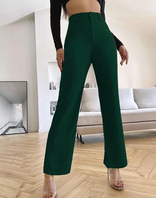 Wide linenblend trousers  Green  Ladies  HM IN