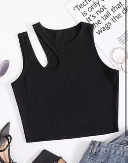 BFIRST1 Crew Neck top Tank top Women's & Girls' Solid Crew Neck  Ribbed/Knitted Sleeveless Stretchable Slim Fit Crop Tank Top