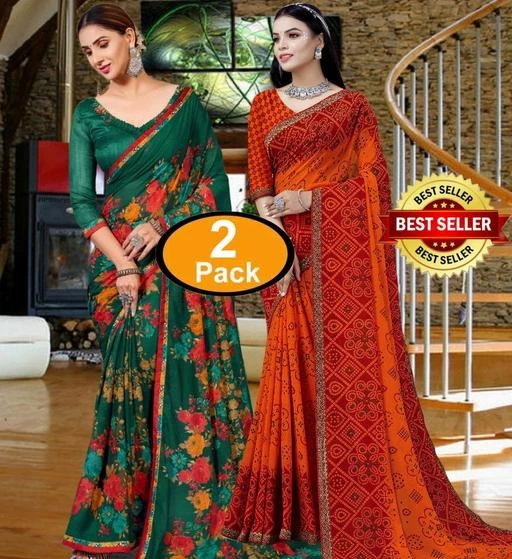 Buy Beautiful Cotton Saree With Blouse Piece For Women Pack Of 2
