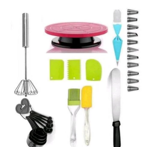 Cake Making Tool Combo Set Includes Decorating Set Frosting Icing Piping  Bag Tips With Steel Nozzles Silicone Spatula And Pastry Brush Set Round  Metal Cake Mold Set Cake Turn Table