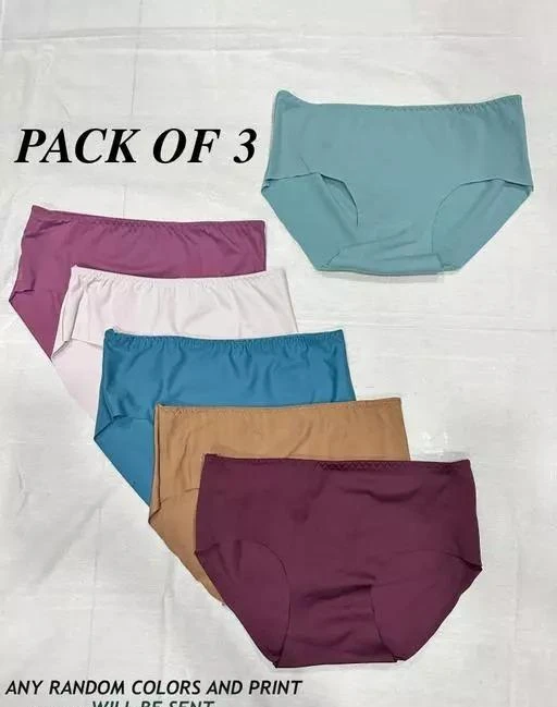  Pack Of 3 Women Cotton Silk Seamless Panty Combo Set And Women