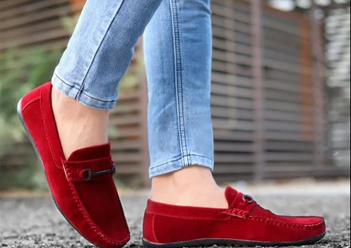 fcity.in Tritoe Mens Stylish Velvet Loafers Red / Modern Men