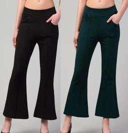 Deepra Creation Cotton Trousers for Women Mid Waist Belted Formal Trousers  with 2 Pockets Women Trouser Pants for Women Pack of 2