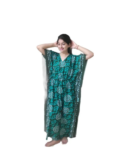 Checkout this latest Nightdress
Product Name: *Shararat Women's Printed Cotton Kaftan Nighty | Kaftan Nightwear Night Gown for Women | Night Dress for women Green*
Fabric: Cotton
Sleeve Length: Short Sleeves
Pattern: Printed
Multipack: 1
Sizes:
M, L, XL, XXL, Free Size (Bust Size: 44 in, Length Size: 53 in) 
Country of Origin: India
Easy Returns Available In Case Of Any Issue


Catalog Rating: ★4 (126)

Catalog Name: Shararat Women's Printed Cotton Kaftan Nightdress
CatalogID_6411556
C76-SC1044
Code: 263-27478540-999