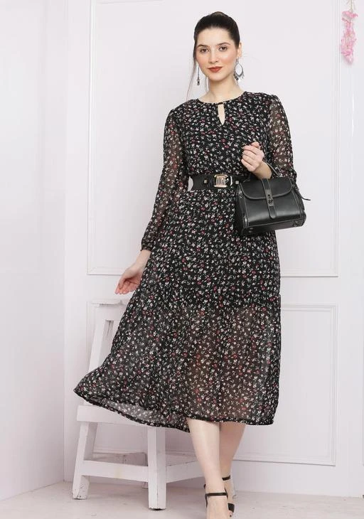 Black Flower Print Dress