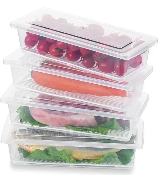 Fruit Vegetable Storage Containers for Fridge 4 Pack Draining