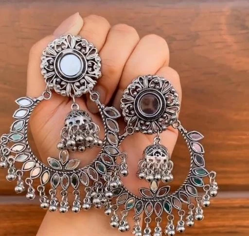 Oxidised silver plated hot sale jhumka earrings