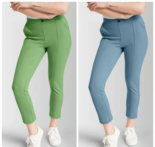 Cotton Lycra Blue Trouser For Women's.Ladies Casual Trouser,Track Pant,Girls  stylish Trouser Pant.Elastic Staright Pants, for Casual Office Work  wear.Slim Fit Formal Trousers/Pant.formal Trouser For Womens.Womens Trousers  Cotton Pant.Formal Tousers For