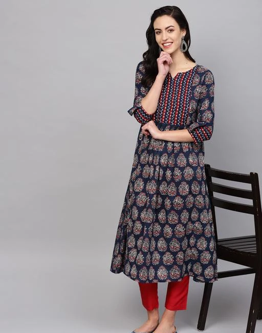 Fcity In Indo Era Navy Blue Printed Anarkali Kurtis Indo Era Aishani