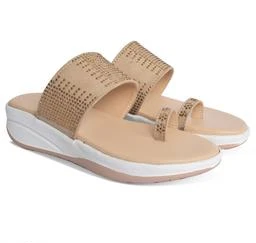 AnKaHu women t strap flats for women cream T-strap flats women stylish  slippers flat partywear